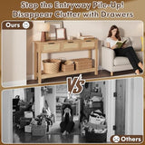 Luoxiao Rattan Console Table Boho Entryway Table with 3 Drawers Storage, Narrow Long Behind Couch Sofa Table for Living Room Side Table Entry Way Table Entrance Hallway Foyer, Natural, 47 Inch Luoxiao