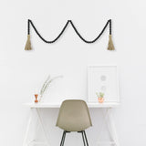 Sivya 58in Farmhouse Beads Wood Bead Garland with Tassels, Rustic Farmhouse Decor for Farmhouse Tiered Tray Farmhouse Wall Decor (Black, 58in/1Pcs) Sivya