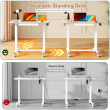 Liftsync Mobile Standing Desk, 35inch Small Rolling Table with Drawer, Height Adjustable Sit Stand Workstation, White Portable Laptop Cart with Hidden Wheels or Lockable Casters Liftsync