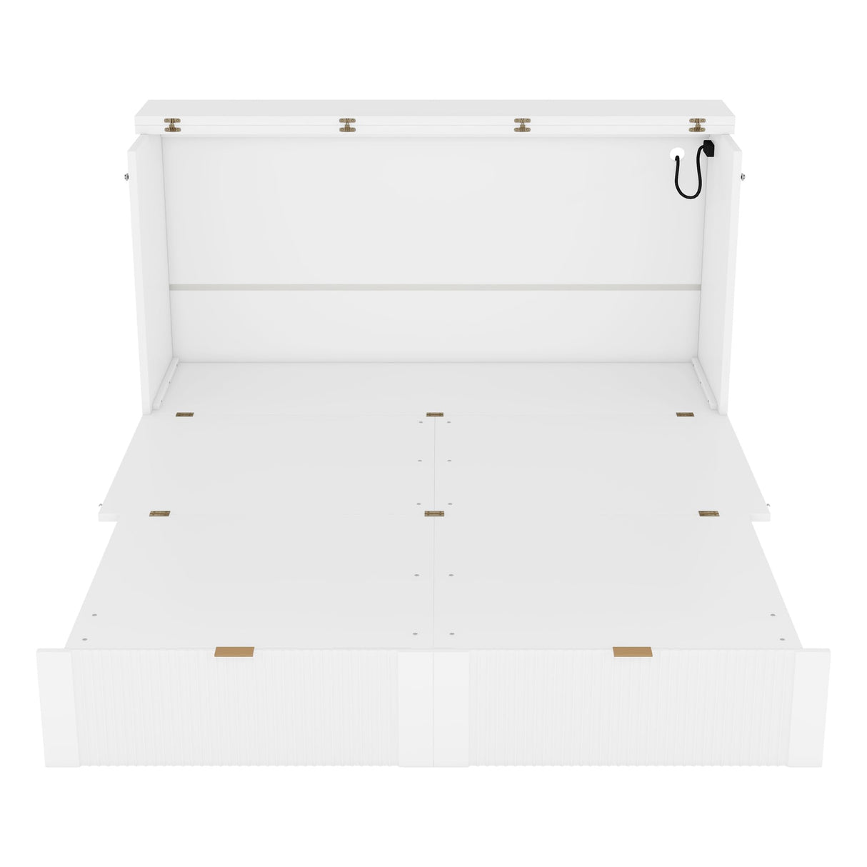 Ball & Cast Murphy Bed Queen Size Folding Wall Chest with Drawer and a Set of Sockets & USB Ports,Wood Hideaway Cabinet Platform Bedframe W/Pulley Structure Design,for Guest Room,Study,Office,White Ball & Cast