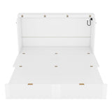 Ball & Cast Murphy Bed Queen Size Folding Wall Chest with Drawer and a Set of Sockets & USB Ports,Wood Hideaway Cabinet Platform Bedframe W/Pulley Structure Design,for Guest Room,Study,Office,White Ball & Cast