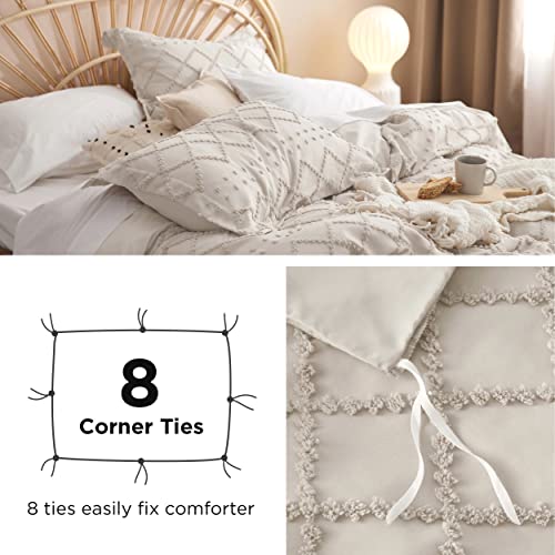 Bedsure Boho Duvet Cover Queen Size - Beige Breathable & Soft Boho Bedding, Machine Washable Comforter Cover for All Seasons, Includes 1 Duvet Cover 90"x90" with 2 Pillow Shams & Zipper Closure Bedsure