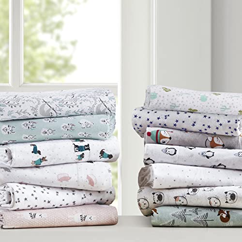 Intelligent Design Cozy Soft 100% Cotton Flannel Print Animals Stars Cute Warm, Ultra Soft Cold Weather Sheet Set Bedding, Full, Teal Dogs 4 Piece Intelligent Design