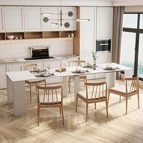 HomVent Expandable Dining Table for 6-12 Person, White Extendable Dining Room Table Wooden Kitchen Table Large Expandable Console Table Extendable from 20" to 118" Dining Table for Small Space HomVent