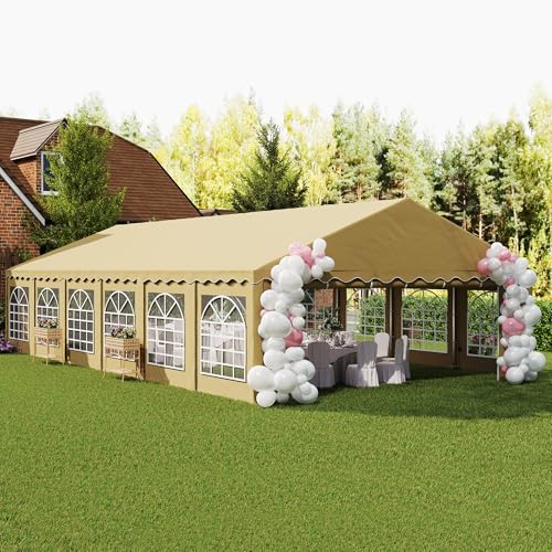 Outsunny 20' x 40' Heavy Duty Party Tent, Galvanized Outdoor Canopy Tent Large Event Shelter with Removable Sidewalls, 12 Windows and 2 Doors, Tents for Parties, Wedding, Events, BBQ Grill, Brown Outsunny