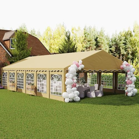 Outsunny 20' x 40' Heavy Duty Party Tent, Galvanized Outdoor Canopy Tent Large Event Shelter with Removable Sidewalls, 12 Windows and 2 Doors, Tents for Parties, Wedding, Events, BBQ Grill, Brown Outsunny