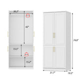 WOODTIME Wardrobe Closet with Hanging Rod, Modern Wooden Armoire with 4 Framed Doors & 3 Large Shelves, Clothes Storage Cabinet Organizer for Bedroom Apartment, White WOODTIME