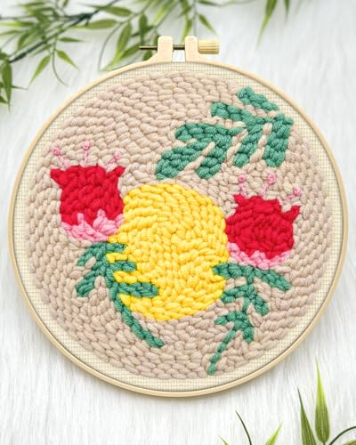 ERKOON Punch Needle Kit Adults Beginners, DIY Easy Floral Embroidery Set for Starter Art Craft, Needling Punch Project with Patterns, Tools, Yarns, Hoop, Instruction (Rose Passing) ERKOON