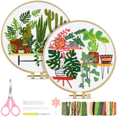 TINDTOP Embroidery Kit for Adult, Owl Embroidery Kit for Beginners Include Embroidery Cloth Hoops Threads for Craft Lover Hand Stitch with Embroidery Skill Techniques (Cactus) TINDTOP