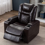 CANMOV Electric Power Recliner Chair with USB Ports and Cup Holders, Breathable Leather Home Theater Seating with Hidden Arm Storage (Brown) CANMOV