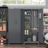NICEGDLT Metal Storage Cabinet with Lock,72" Garage Storage Cabinets with Hanging Rod & S-Hooks,Large Storage Cabinet with Shelves,Locking Tool Utility Closet for Home,Garage,Utility Room,Dark Grey NICEGDLT