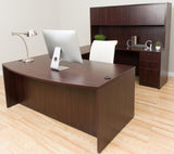 Boss Office Products Belarus Executive U-Shape Curved Bow Desk with Hutch and File Storage Pedestal, 71", Mahogany Boss Office Products