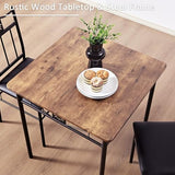 VECELO 3-Piece Small Kitchen Dining Table Set for 2, PU Padded Chairs, Retro Brown VECELO