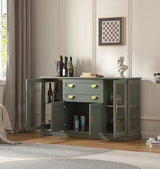 FOREST GRAVITY 58.27'' Buffet Cabinet with 2 Drawers and Adjustable Shelves,Large Glass Door Coffee Bar Cabinet,Modern Farmhouse Sideboard Credenza for Kitchen,Green FOREST GRAVITY