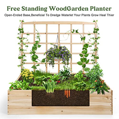 OIPRTGFJ Wood Planter with Trellis Raised Garden Beds,Wooden Raised Garden Bed with Trellis Outdoor Flower Box for Herbs Vegetables Flowers Vine for Outdoor Patio Deck Balcony - WoodArtSupply