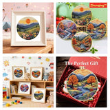 Zhenqing Mountain Landscape Embroidery Kit 4 Pack, Seasonal Scenery Craft Set with 20cm Hoop, Printed Designs on 29x29cm Cotton Fabric, DIY Nature Wall Art (JC0166)