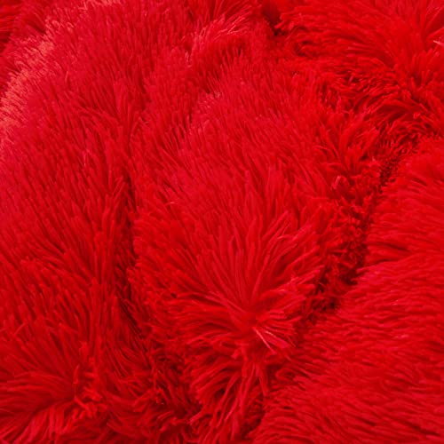 FOPPA Christmas Comforter Cover Queen - Ultra Soft Plush Bedding Set 3 Pieces (1 Faux Fur Duvet Cover + 2 Faux Fur Pillow Cases) Red Bed Set FOPPA