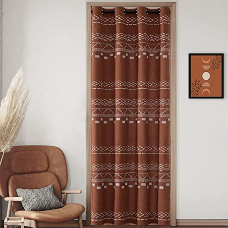 XTMYI Boho Western Decor for Bedroom,Funky Minimalst Geometric Printed Privacy Vintage Curtains for Room Divider,Terracotta Rust and Cream XTMYI