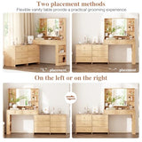 Ieejdn Large Makeup Vanity Desk with Mirror and Lights, Vanity Desk with 8 Drawers & Storage Shelves, Vanity Table with Power Outlet, 3 Color Modes & Adjustable Brightness Dressing Table, Bedroom,Oak Ieejdn