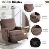 ANJ 360° Swivel Rocker Recliner Chair for Adults, Classic Manual Glider Recliners with Overstuffed Backrest, Upholstered Rocking Reclining Sofa Chair for Living Room, Brown