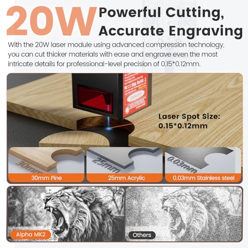 Algolaser 20W Laser Engraver Machine - Laser Cutter/Engraver with Air Assist Kit - Laser Engraving Machine with 3.5" Smart Touchscreen & AlgoOS System, Laser Engraver for Wood,Metal,Glass AlgoLaser
