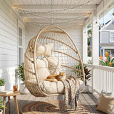 Nicesoul Outdoor Hanging Egg Chair Without Stand, Patio Wicker Swing Egg Basket Chairs with Padded Cushion, 350 Lbs Comfy Cozy Ceiling Tree Swinging Egg-Shaped Chair No Stand for Indoor Balcony, Beige NICESOUL