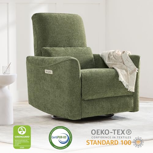 CHITA Power Recliner Chair Swivel Glider, FSC Certified Upholstered Living Room Nursery Reclining Sofa Chair with Lumbar Support, Green