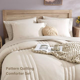 Monbix Queen Comforter Set - 7 Pieces Beige Bed in a Bag Queen Bedding Sets with Comforters, All Seasons Comforter Bed Set with Sheets, Pillowcases & Shams Monbix