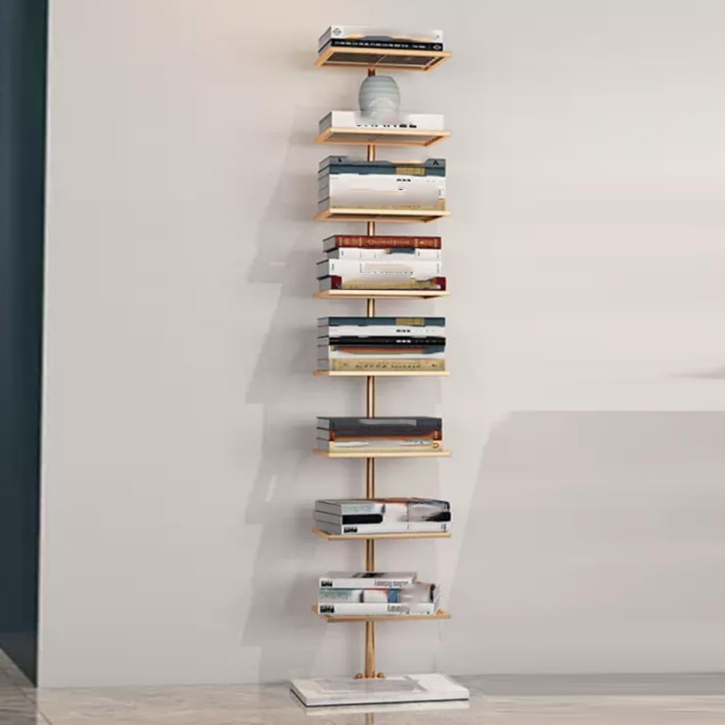 Aurorize Metal Spine Book Tower,Modern Vertical Bookshelf Tower,Floor-to-Ceiling Invisible Bookshelf,for Home Office,Living Room,Bedroom,Kitchen,Gold-13.7x11x59in Aurorize