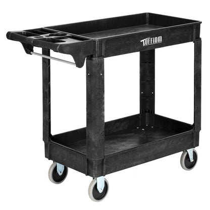 TUFFIOM Plastic Service Utility Cart with Wheels, 550lbs Capacity Heavy Duty Tub Storage Cart W/Deep Shelves, Multipurpose Rolling 2-Tier Mobile - WoodArtSupply