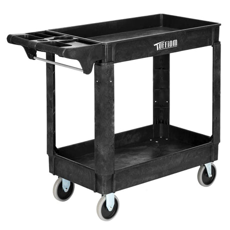 TUFFIOM Plastic Service Utility Cart with Wheels, 550lbs Capacity Heavy Duty Tub Storage Cart W/Deep Shelves, Multipurpose Rolling 2-Tier Mobile TUFFIOM