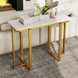 BECOMFORT 42” Gold Console Table, Behind Couch Sofa Table with with Faux Marble Top & Golden Coated Metal Frame, Narrow Hallway Table, Modern Entryway Table for Living Room, Foyer, Porch (White) BECOMFORT
