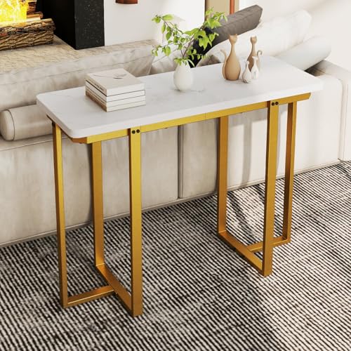 Giantex 42" Console Table, Modern Faux Marble Entryway Table with Geometric Metal Frame, Anti Slip Foot Pads, Narrow Long Sofa Table Behind Couch for Living Room, Hallway, Foyer, Entrance (White) Giantex