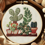 FREEBLOSS 5 Pack Embroidery Kit for Beginners Tropical Potted Plants Stamped Embroidery Starter Kit with Instruction Cross Stitch Needlepoint Kits for Crafts Adults with 2 Hoops 20cm/7.9inch