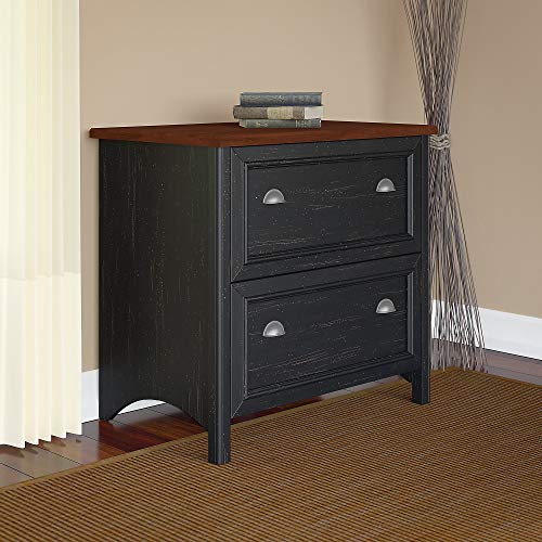 Bush Furniture Fairview 2 Drawer Lateral File Cabinet in Antique Black/Hansen Cherry, Home Office Storage for Letter, Legal, and A4-size Documents - WoodArtSupply