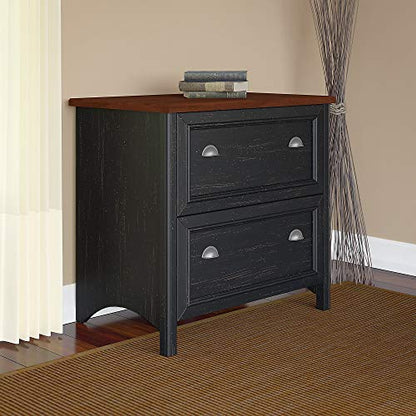 Bush Furniture Fairview 2 Drawer Lateral File Cabinet in Antique Black/Hansen Cherry, Home Office Storage for Letter, Legal, and A4-size Documents - WoodArtSupply