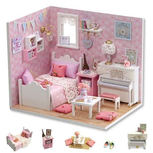 Flever DIY Miniature House Kit, Tiny Home Kit with LED Light, Mini House Build Craft Kits for Adults and Teens, Home Decor Creative Gift for Family/Friends (Sunny Princess)