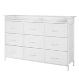 VEVOR 9 Drawer Dresser, Tall Drawer Dresser with Fabric Bin, Closet Storage Drawers with Sturdy Metal Frame, LED Lights & Built-in Outlet, Fabric Storage Tower for Bedroom, Hallway, Closet, White VEVOR