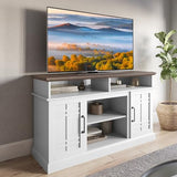 BELLEZE Modern 48" Farmhouse Wood TV Stand & Media Entertainment Center Console Table for TVs up to 50 Inch with Open Storage Shelves & Cabinets - Norrell (White) BELLEZE