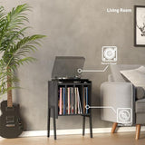 TUTOTAK End Table with Vinyl Holder Display Shelf, Record Player Stand, Record Storage Table, Side Table, Turntable Stand, Nightstand, Charcoal Grey TB01BY045 TUTOTAK