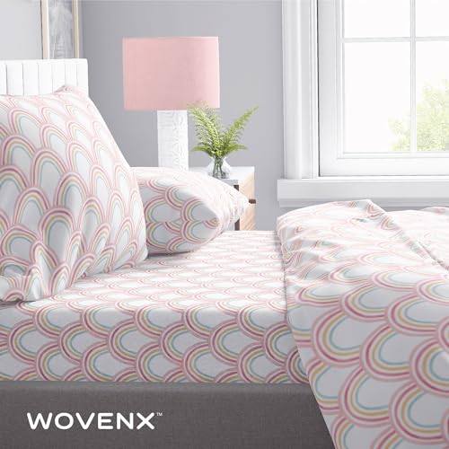 wovenx Kids Organic 100% Viscose Derived from Bamboo Sheet Set | Twin or Full Size Fitted Bed Sheets | Oeko-Tex Certified | Cute Toddler Bedding for Girls & Boys Rainbow Full wovenx