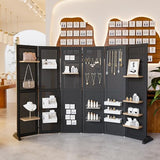 Bonnlo 4/6 Panel Pegboard Freestanding, 5 FT Portable Display Board Organizer for Craft Show Jewelry, Wooden Folding Privacy Screen Room Divider (Black, 6 Panel with Base) Bonnlo