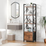 Shintenchi Bookshelf, 5 Tier Bookcase with Drawer, Modern Tall Bookshelves Storage Organizer, Industrial Book Shelves for Bedroom, Living Room, Office, Rustic Brown Shintenchi