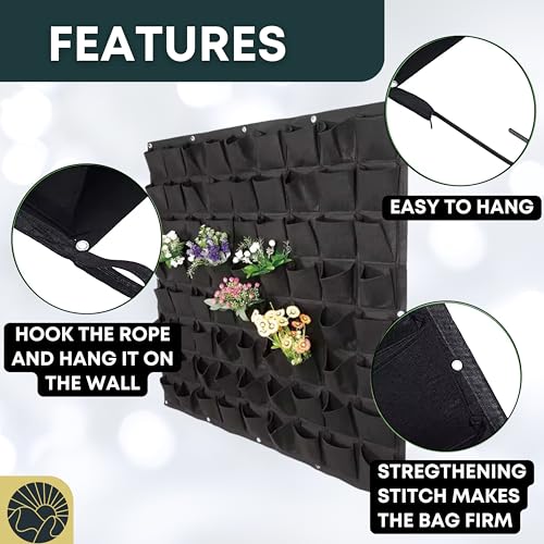 SunVara Vertical Wall Planter Vertical Garden Wall Living Wall Planters Outdoor Wall Garden Planter Outdoor Vertical Wall Planters for Outdoor Plants Wall Pocket Planter Hanging Grow Bags 64 Pockets SunVara