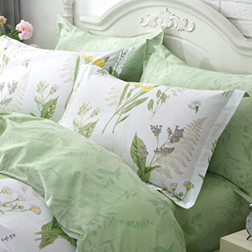 FADFAY Farmhouse Premium Shabby Green Daisy and Botanical Lavender Flowers 100% Cotton Bedding Set King Duvet Cover Set with Hidden Zipper Closure 3-Piece:1 Duvet Cover & 2Pillowcases FADFAY