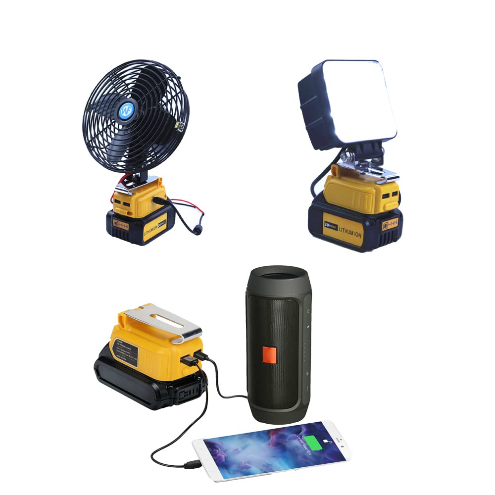 Battery Charger Adapter for DeWalt 18V 20V MAX Battery, with DC&USB Interfaces, Led Light,Suit for Drill, Audio, Router TopHomer