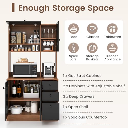 PETSITE Kitchen Buffet Hutch Storage Cabinet, 71'' Freestanding Pantry with 3 Cabinets & Drawers, Adjustable Shelves, Microwave Cupboard for Living Room, Dining Room PETSITE