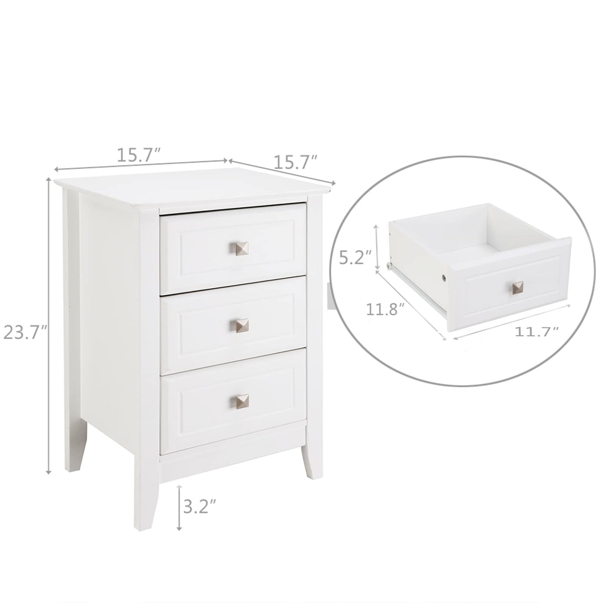 Bonnlo Upgraded White Night Stands for Bedrooms Set of 2, Modern Nightstand with 3 Drawers, Wooden Bed Side Table for Small Spaces, College Dorm, Kids’ Room, Living Room, 16W x 16D x 24H Bonnlo