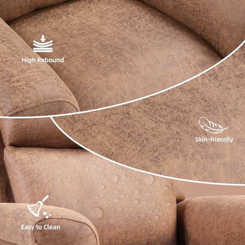 IOMOR Push Back Recliner Chair, Faux Leather Lounge Armchair with Footrest, Decoration Single Sofa Accent Chair for Living Room, Bedroom, Small Spaces (1, L-Brown)
