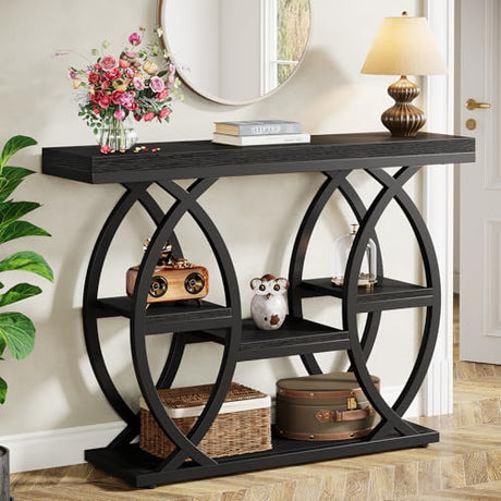 Tribesigns 39.4" Console Table, Industrial 4-Tier Sofa Table Entryway Table with Storage Shelves, Narrow Wood Accent Tables with Metal Frame for Small Spaces, Hallway, Foyer, Black Tribesigns